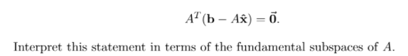 АT (Ь — Ах) — ӧ.
Interpret this statement in terms of the fundamental subspaces of A.
