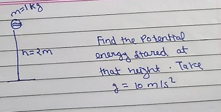 Find the Potenttal
energy atared at
that heght Takke
=10mls?
