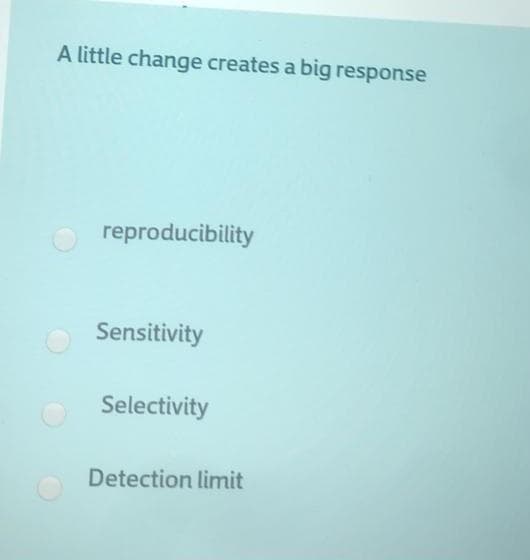 A little change creates a big response
reproducibility
Sensitivity
Selectivity
Detection limit
