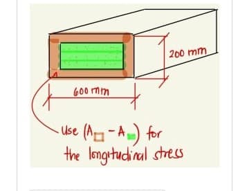 200 mm
600 mm
- Use (A-A) for
the longrtudinal stress
