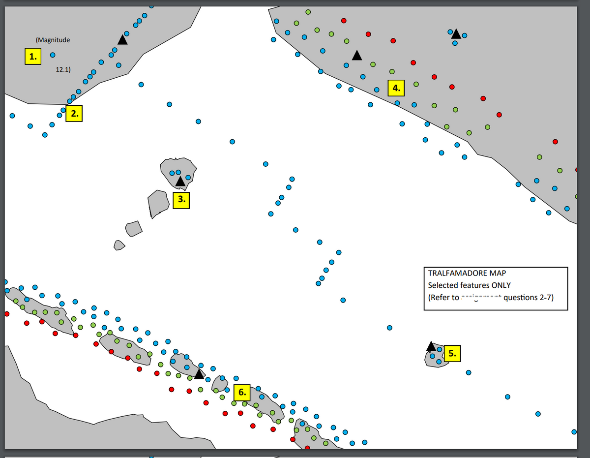 (Magnitude
1.
12.1)
4.
2.
00
3.
TRALFAMADORE MAP
Selected features ONLY
(Refer to
questions 2-7)
5.
6.
O o o 0O
O0 00 o
O0 00 o O0 o 000 O 0
