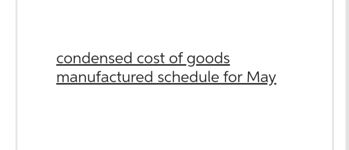 condensed cost of goods
manufactured schedule for May.