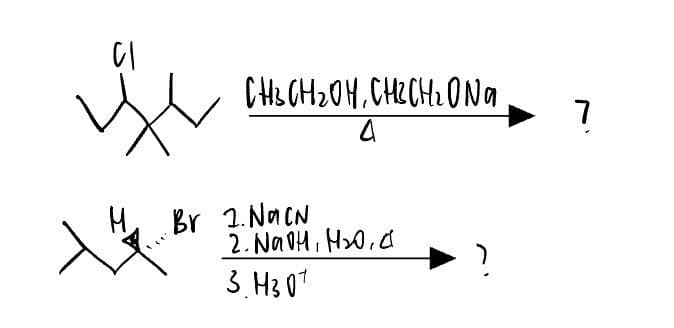 CI
CH3 CH2OH, CHICH ONa
Д
H, Br 2. Nacn
2. NaOH, H20,
3.НЗ ОТ
?
7