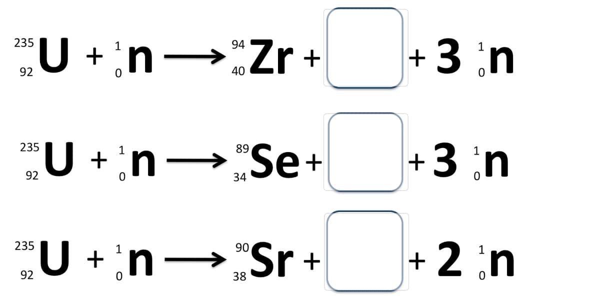 235
92
235
92
1
U + n→ Zr +
0
1
94
40
U + n→ "Se+
0
1
34
**U + 'n → "Sr+
235
92
90
38
+ 3n
+3 n
+2n