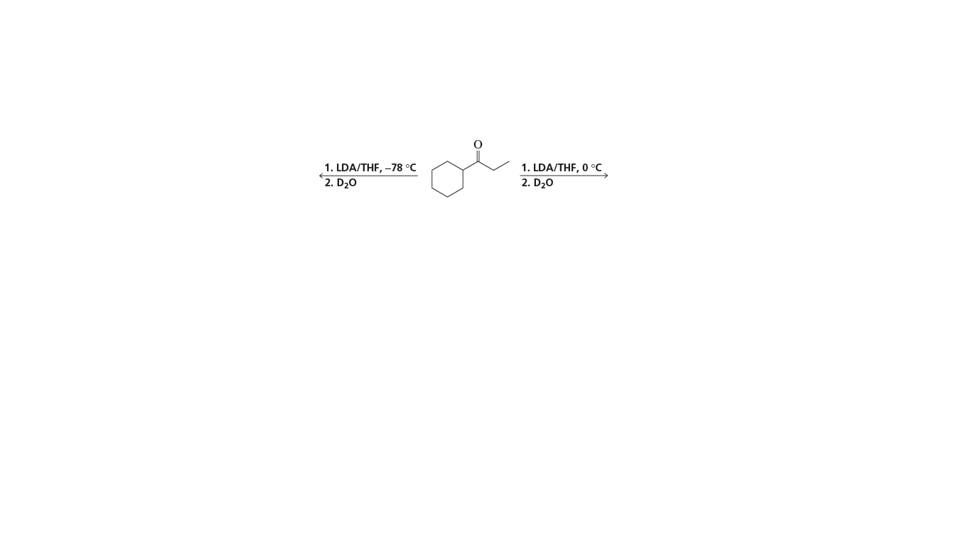 1. LDA/THF, 0 °C
2. D20
1. LDA/THF, –78 °C
2. D20
