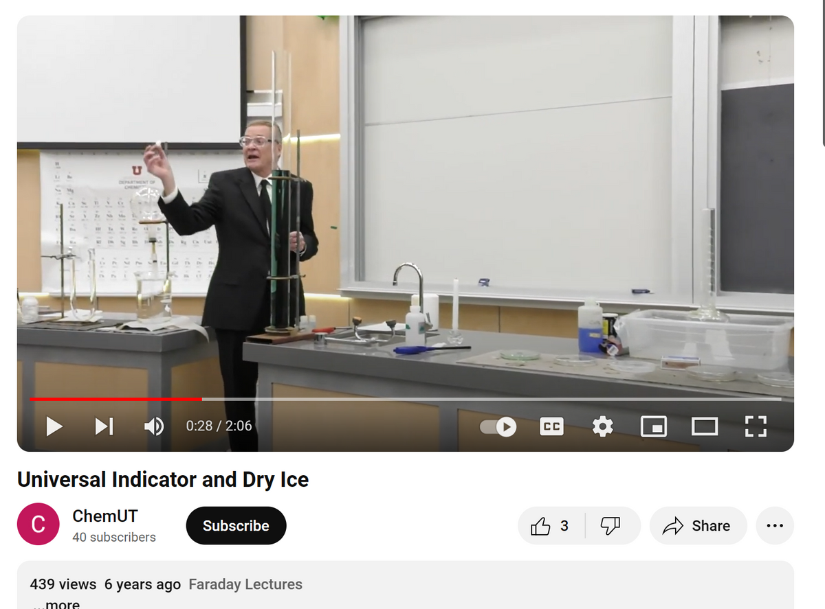 U
DEPARTMENT OF
0:28 / 2:06
Universal Indicator and Dry Ice
C
ChemUT
40 subscribers
Subscribe
439 views 6 years ago Faraday Lectures
more
CC
B 3
B
Share