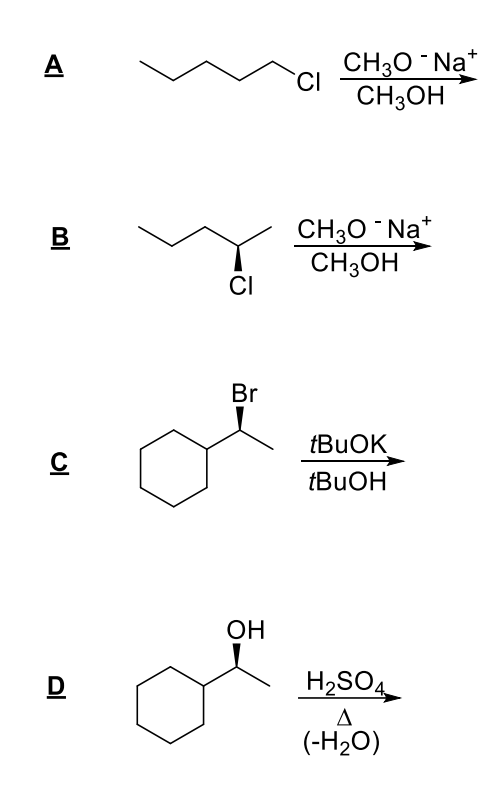 A
CH30 ¯ Na*
CI
CH3OH
CH30¯ Na*
CH;OH
B
CI
Br
OH
D
H2SO4
A
(-H2O)
