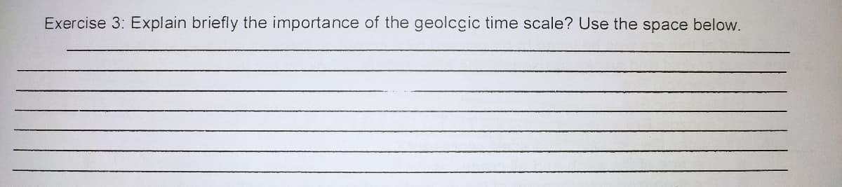 Exercise 3: Explain briefly the importance of the geolcgic time scale? Use the space below.
