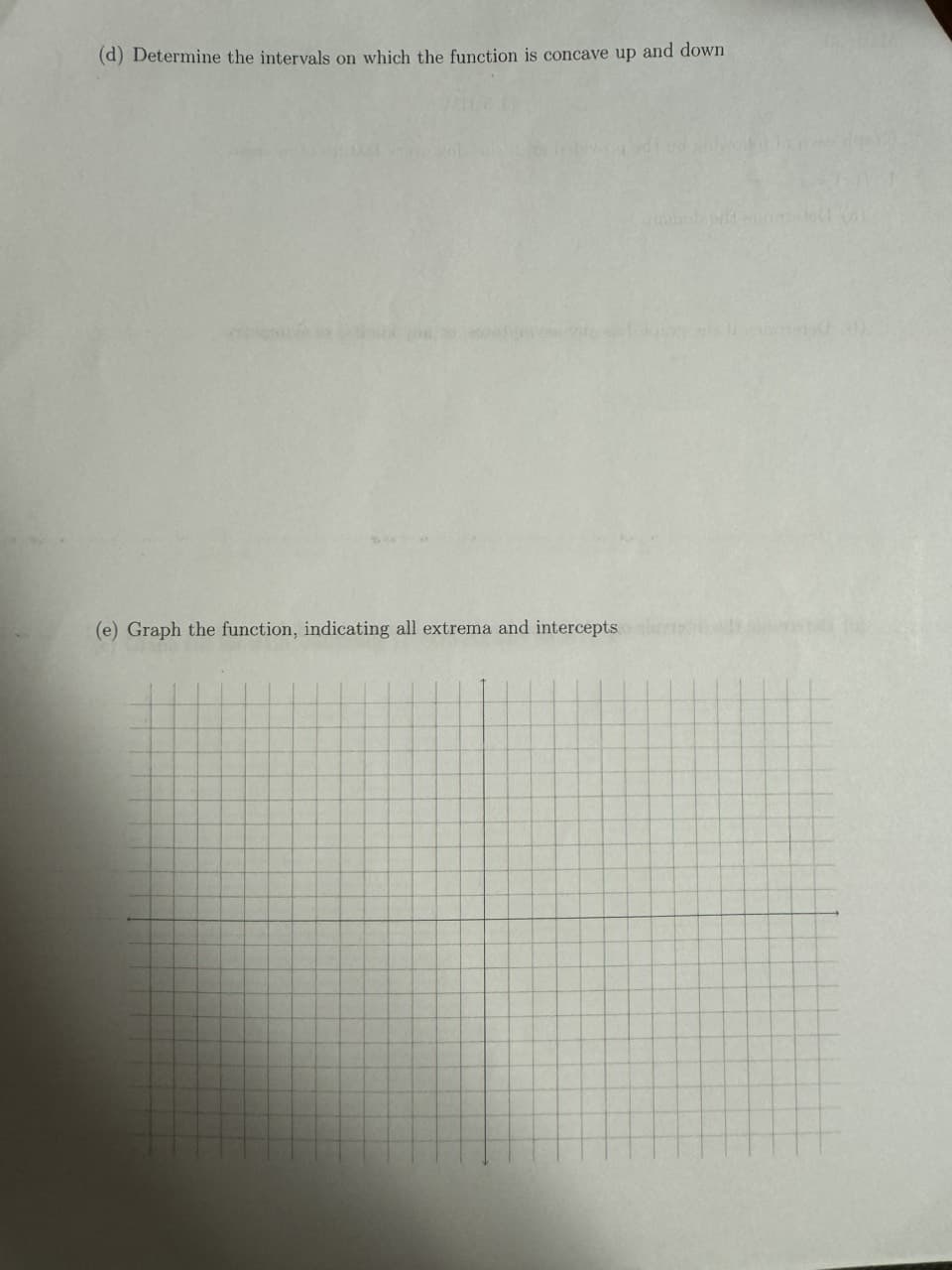 (d) Determine the intervals on which the function is concave up and down
(e) Graph the function, indicating all extrema and intercepts