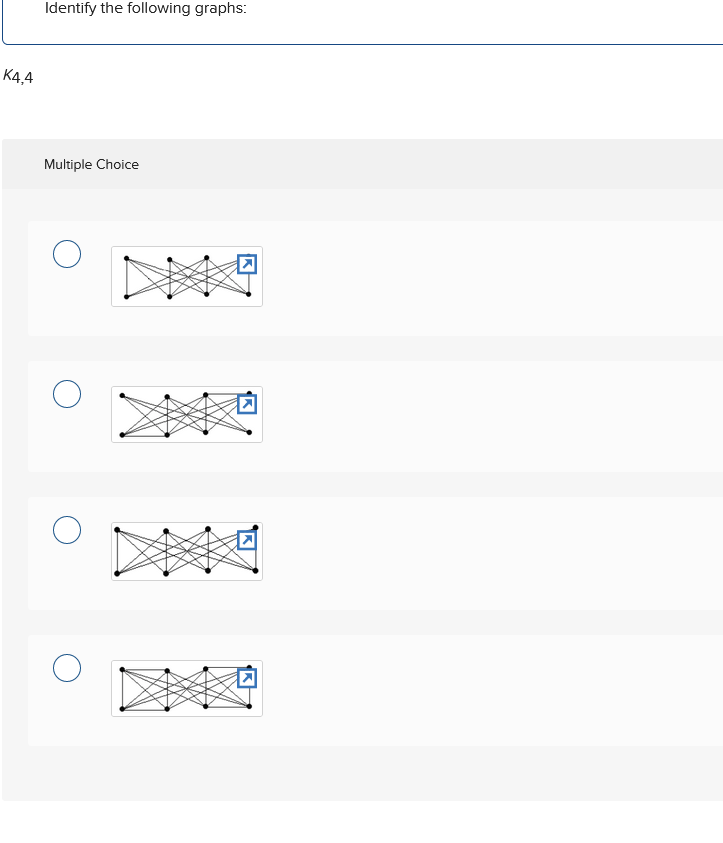 K4,4
Identify the following graphs:
Multiple Choice