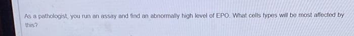 As a pathologist, you run an assay and find an abnormally high level of EPO. What cells types will be most affected by
this?