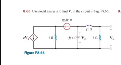 8.66 Use nodal analysis to find V, in the circuit in Fig. PS.66.
8.
12/6 v
-j1 nv,
10
Vo
Figure P8.66
