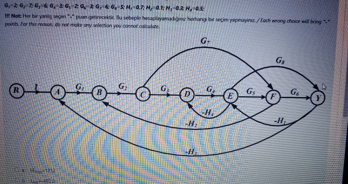 G₁-2; G₂-7; G₂-6; G₁−3; G₂=2; G=3; Gy=6; Gg=5; H,−0.7; H₂−0.1; H₂=0.3; H₂=0.5;
!!! Not: Her bir yanlış seçim "-" puan getirecektir. Bu sebeple hesaplayamadığınız herhangi bir seçim yapmayınız./Each wrong choice will bring
points. For this reason, do not make any selection you cannot calculate.
-H₂
G5
G8
F
H