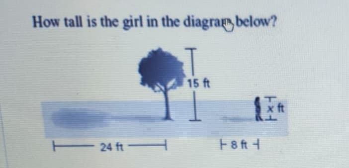 How tall is the girl in the diagram, below?
T
— 24 ft
24 ft —
15 ft
†841
cft