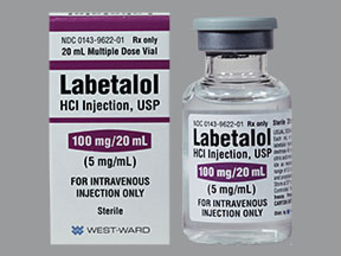 NDC 0143-9622-01 Rx only
20 ml Multiple Dose Vial
Labetalol
HCI Injection, USP
100 mg/20 mL
(5 mg/mL)
FOR INTRAVENOUS
INJECTION ONLY
Sterile
WEST WARD
NOC 0143-9622-01 Rx only Swi
MAD
Labetalol
HCI Injection, USP
100 mg/20 mL
(5 mg/mL)
FOR INTRAVENOUS
INJECTION ONLY